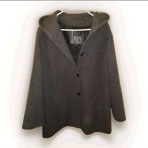 Vintage J. Percy Hooded Pea Coat 100% Merino Wool Made in USA Charcoal Gray XL